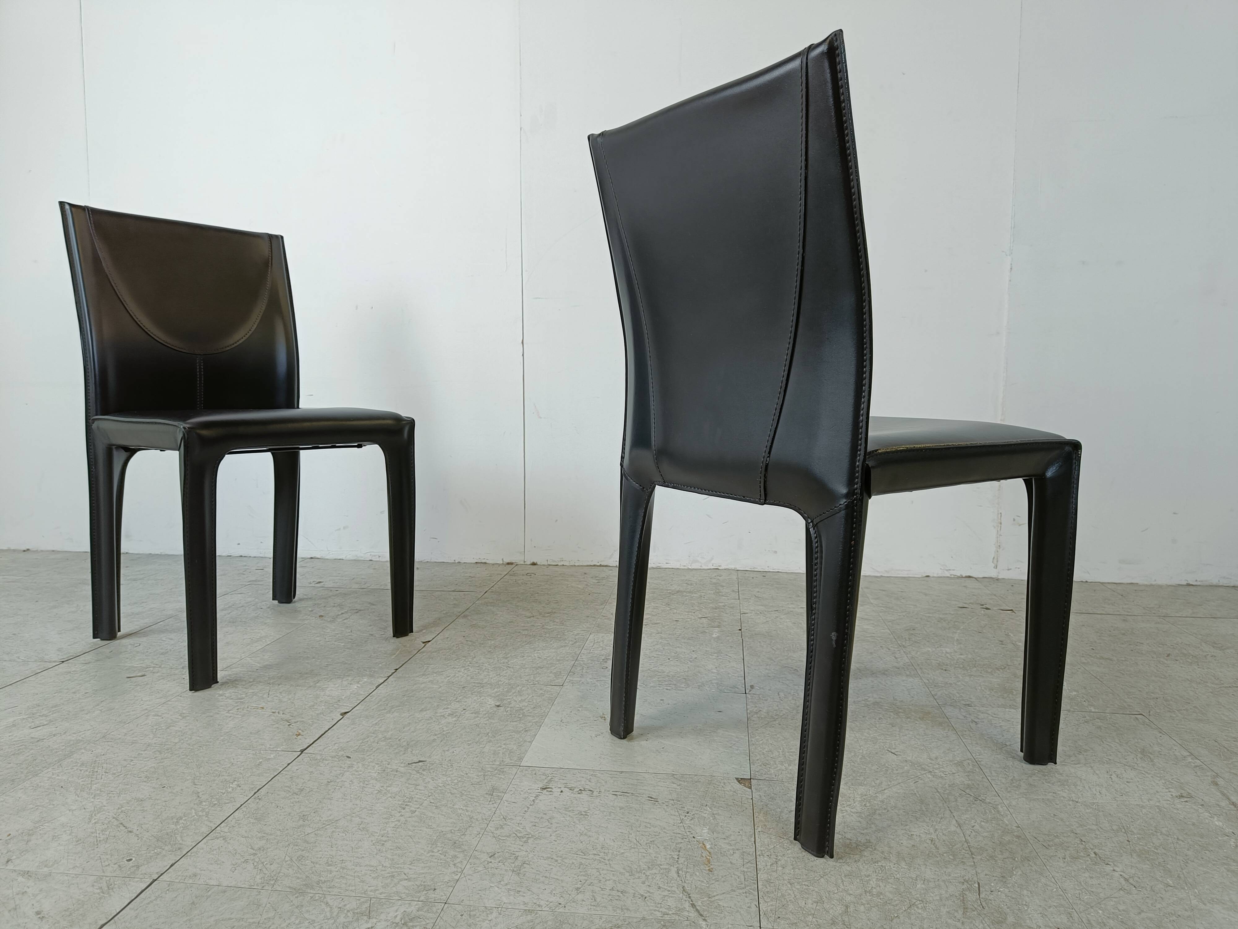 Black leather dining chairs by Arper italy, 1980s - set of 6