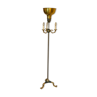 Empire style floor lamp lion's paw in bronze tripods