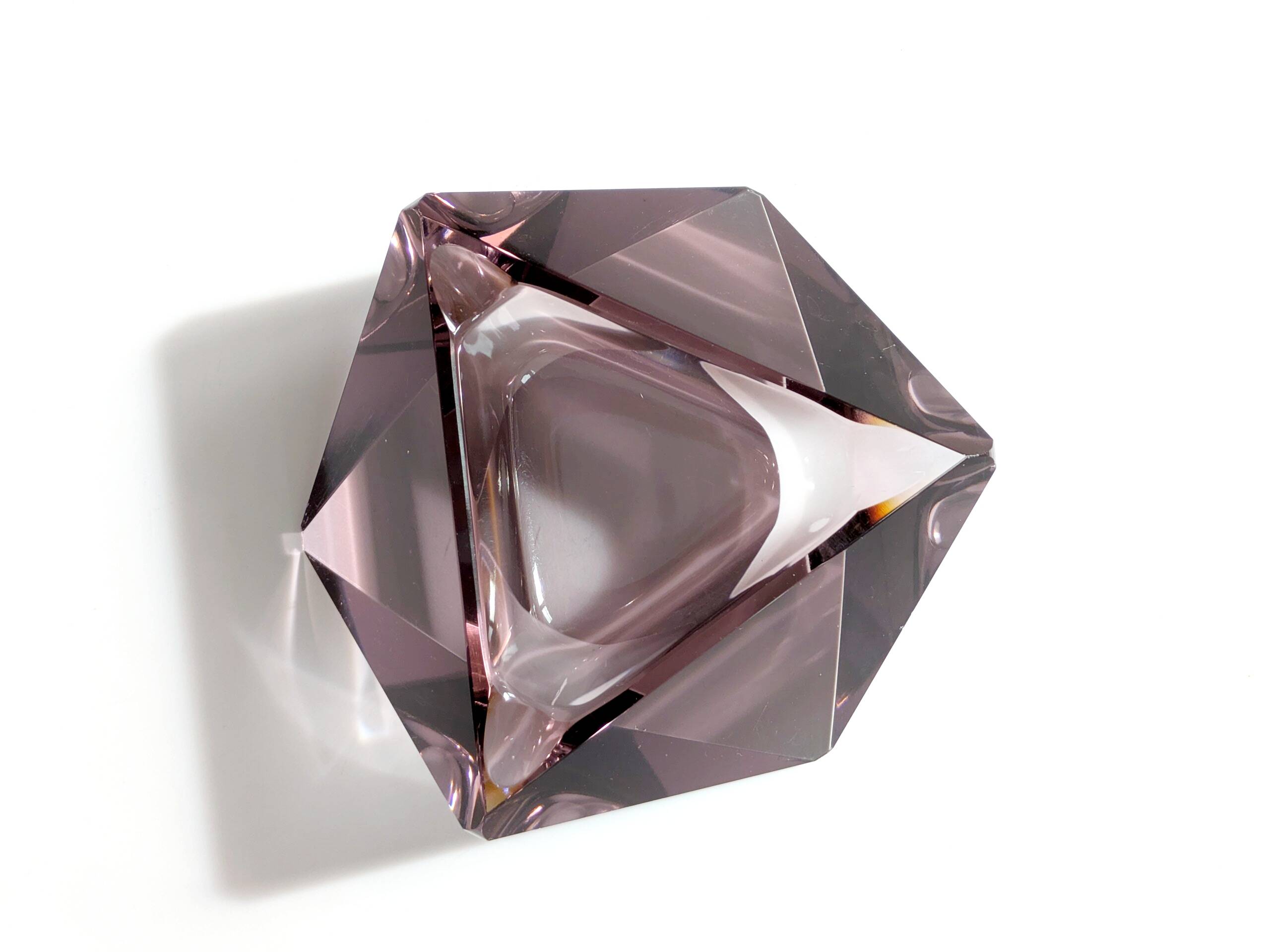 Faceted glass trinket dish, Murano, 1960s, amethyst color