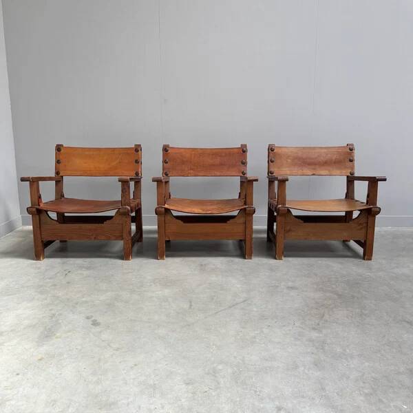 Ensemble de fauteuils brutalistes espagnols, années 1960.
