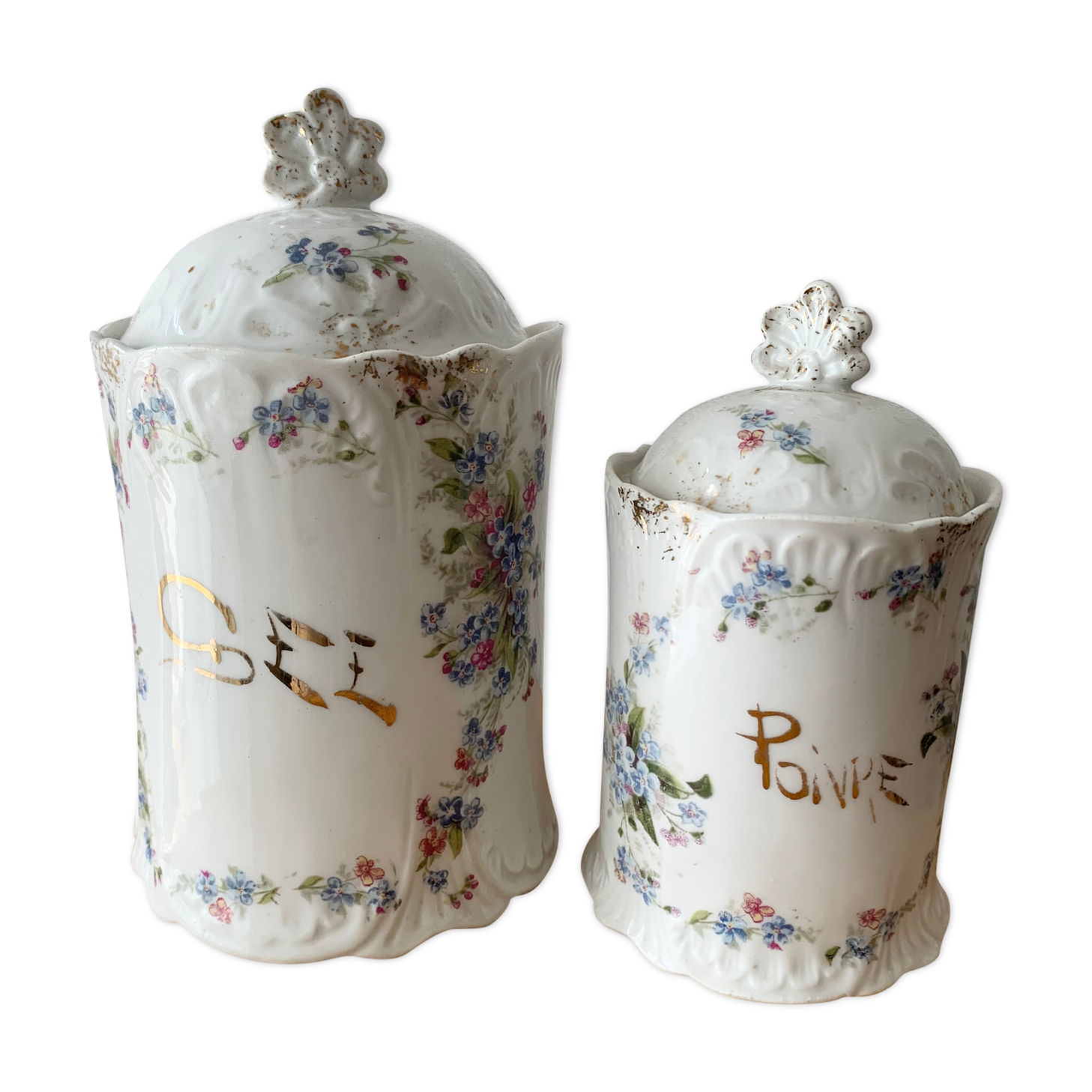 2 porcelain spice jars decorated