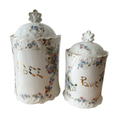 Set de 2 pots à épices porcelaine décorée