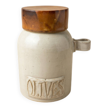 Vintage olive pot in glazed stoneware Arts-Céram Grand Feu 1950-1960