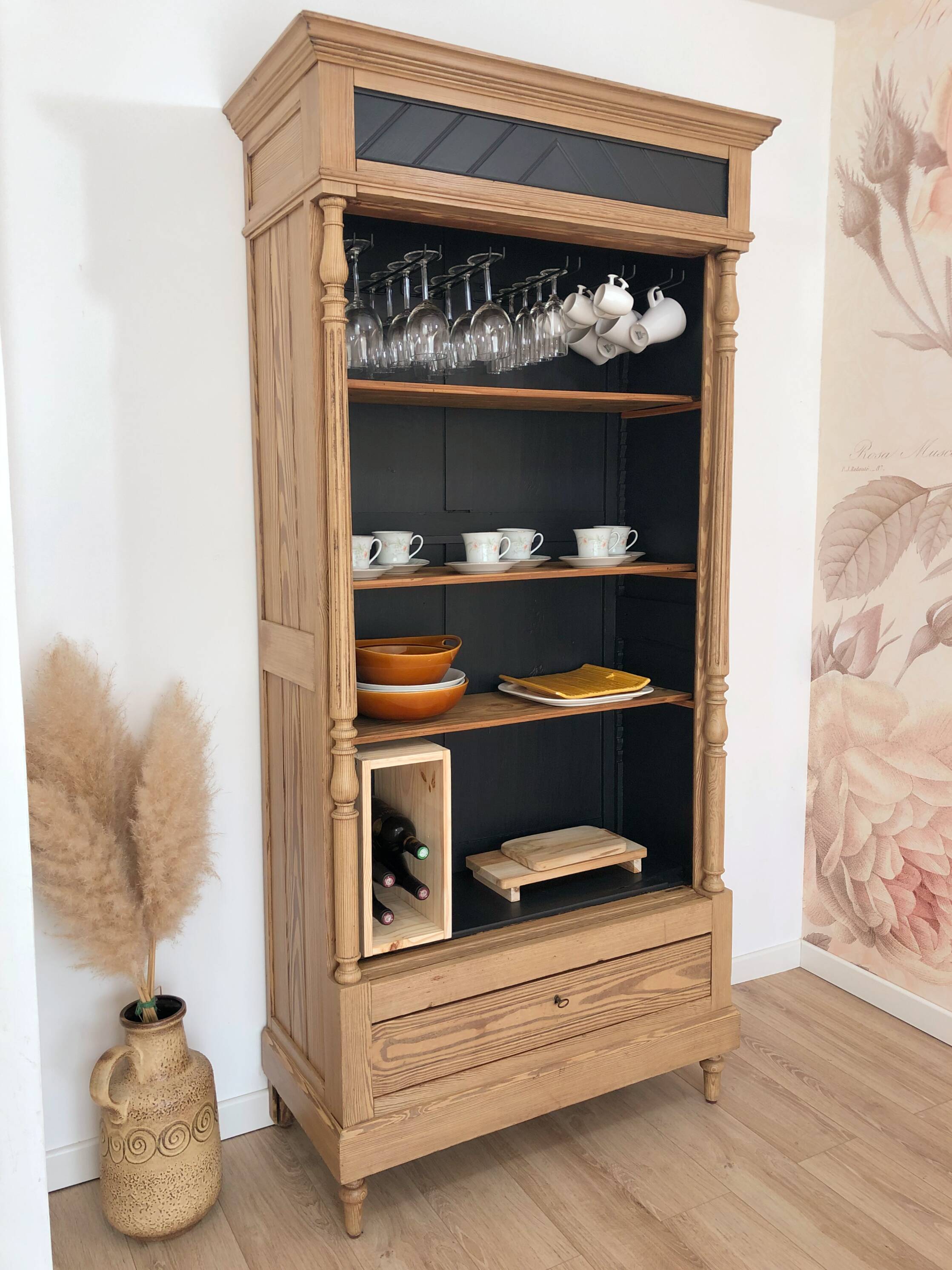 Late 19th/early 20th century solid pine dresser & wine cellar