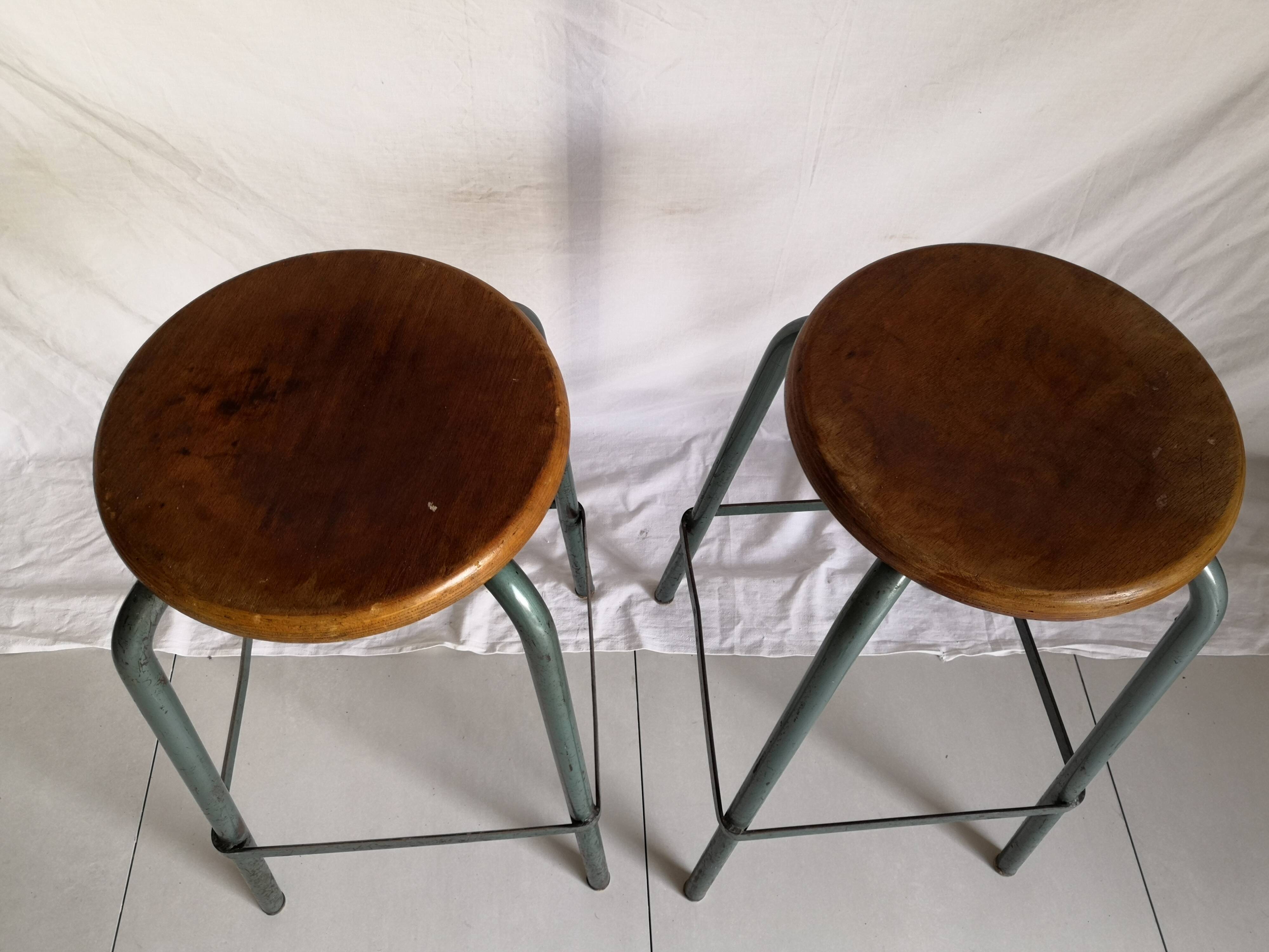 Duo of vintage 60s workshop industrial tabourets