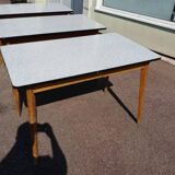 set of 3 vintage white Formica and wood tables