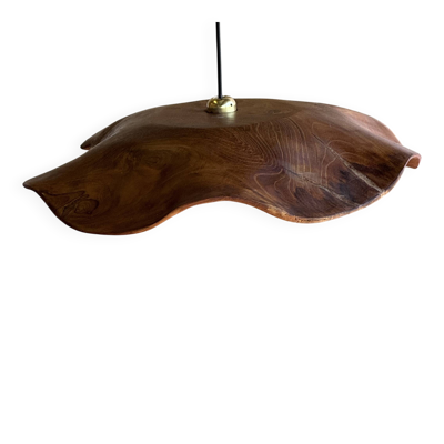 Grande suspension feuille plate ondulée en teck fleur lisse D:50