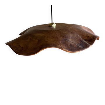 Grande suspension feuille plate ondulée en teck fleur lisse D:50