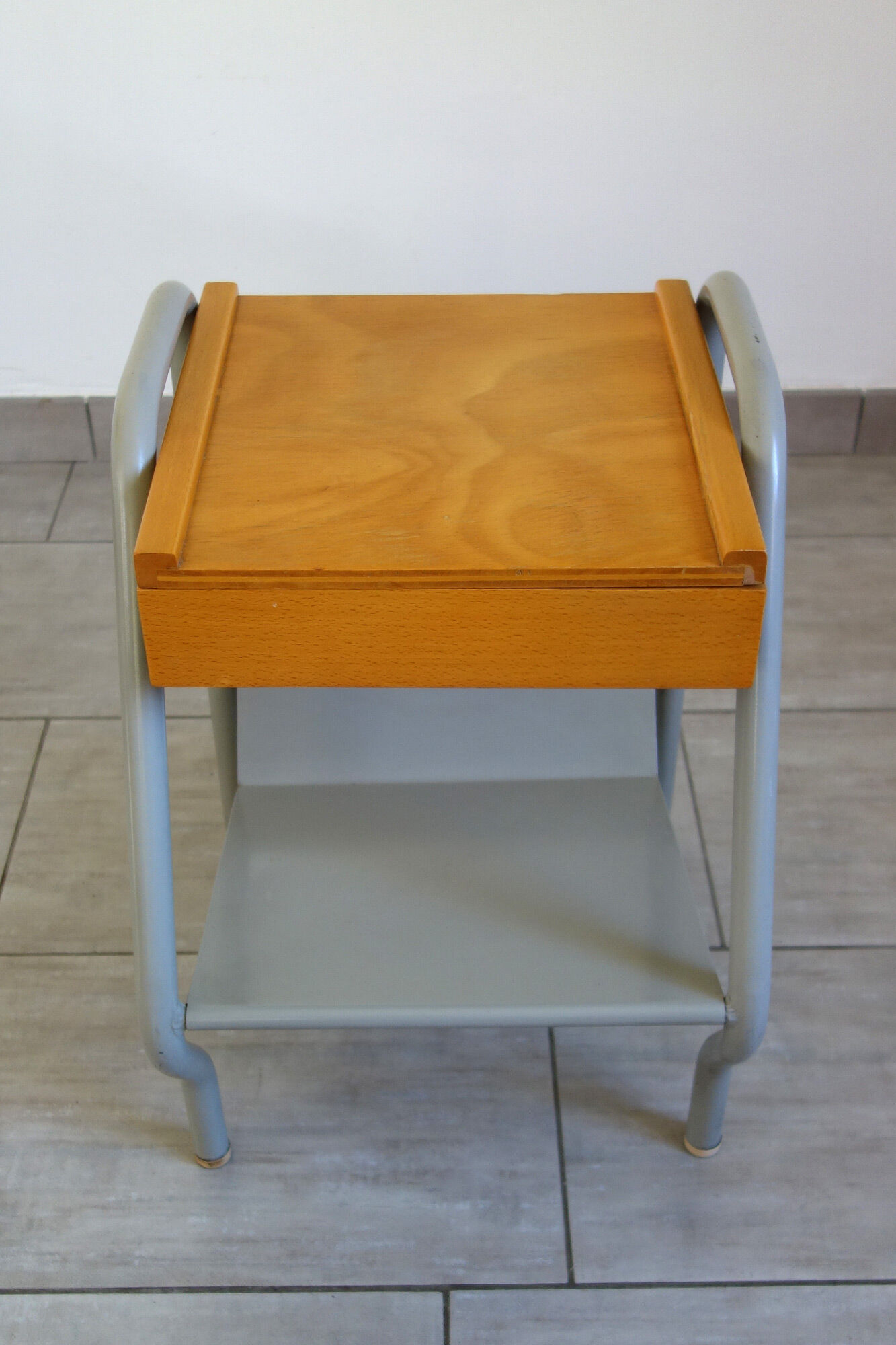 Vintage bedside table in wood and metal 1950