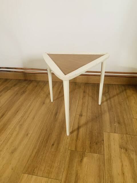 Arthur Umanoff white and wood tripod coffee table