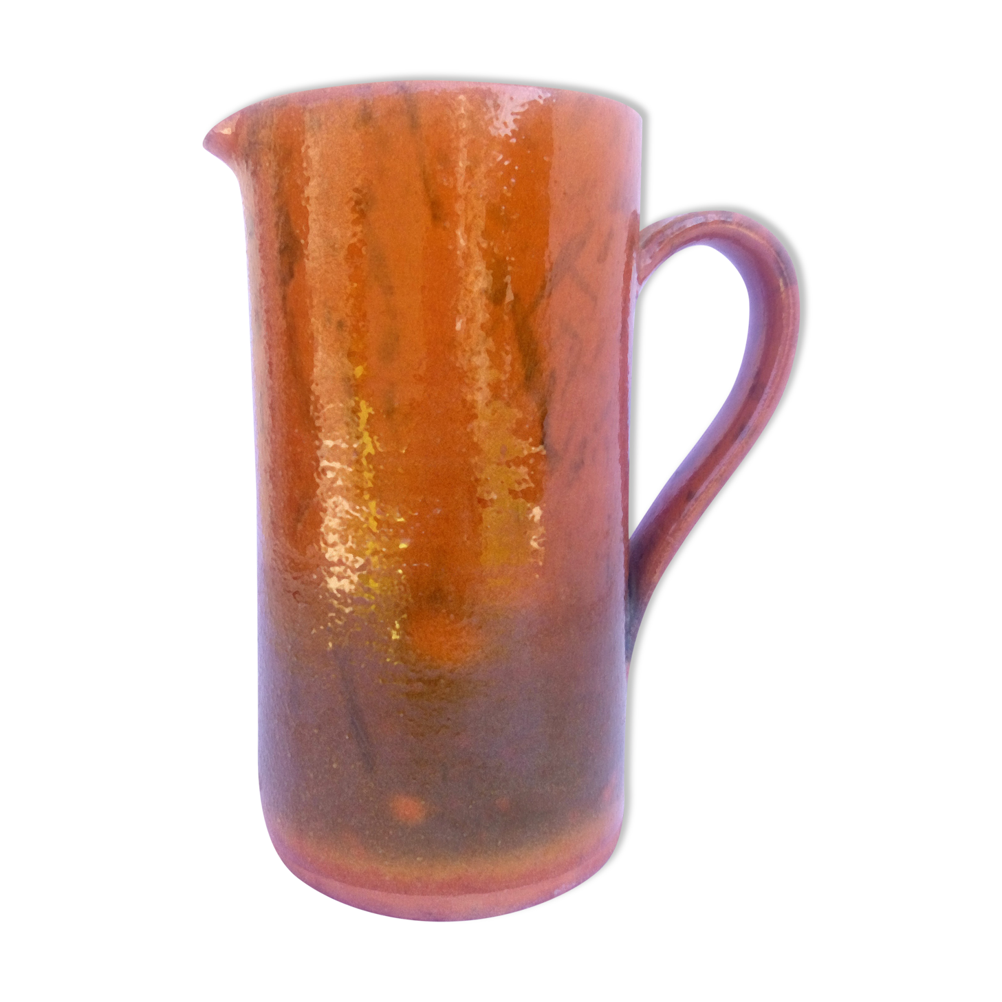 Brown and khaki green varnished earth pitcher