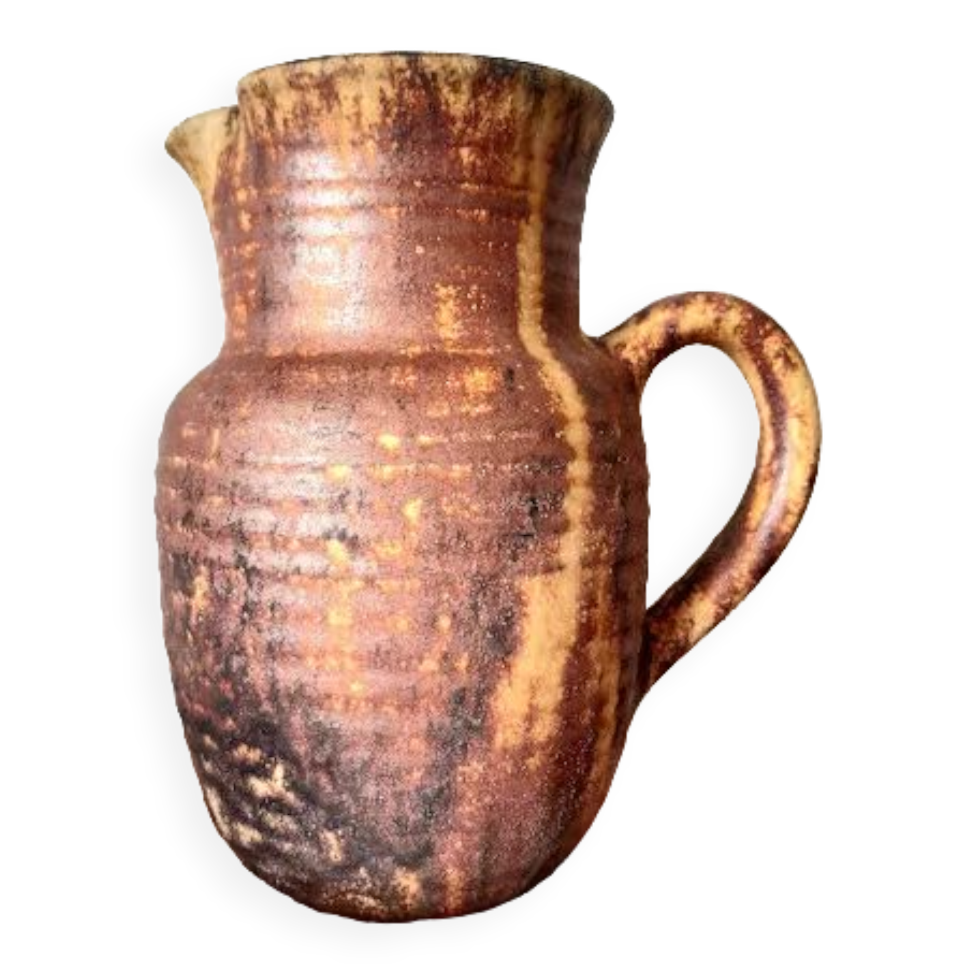 Vintage pitcher in flamed stoneware signed Guy