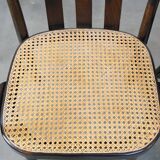 Set of 4 vintage wooden design dining/bistro chairs with woven seats