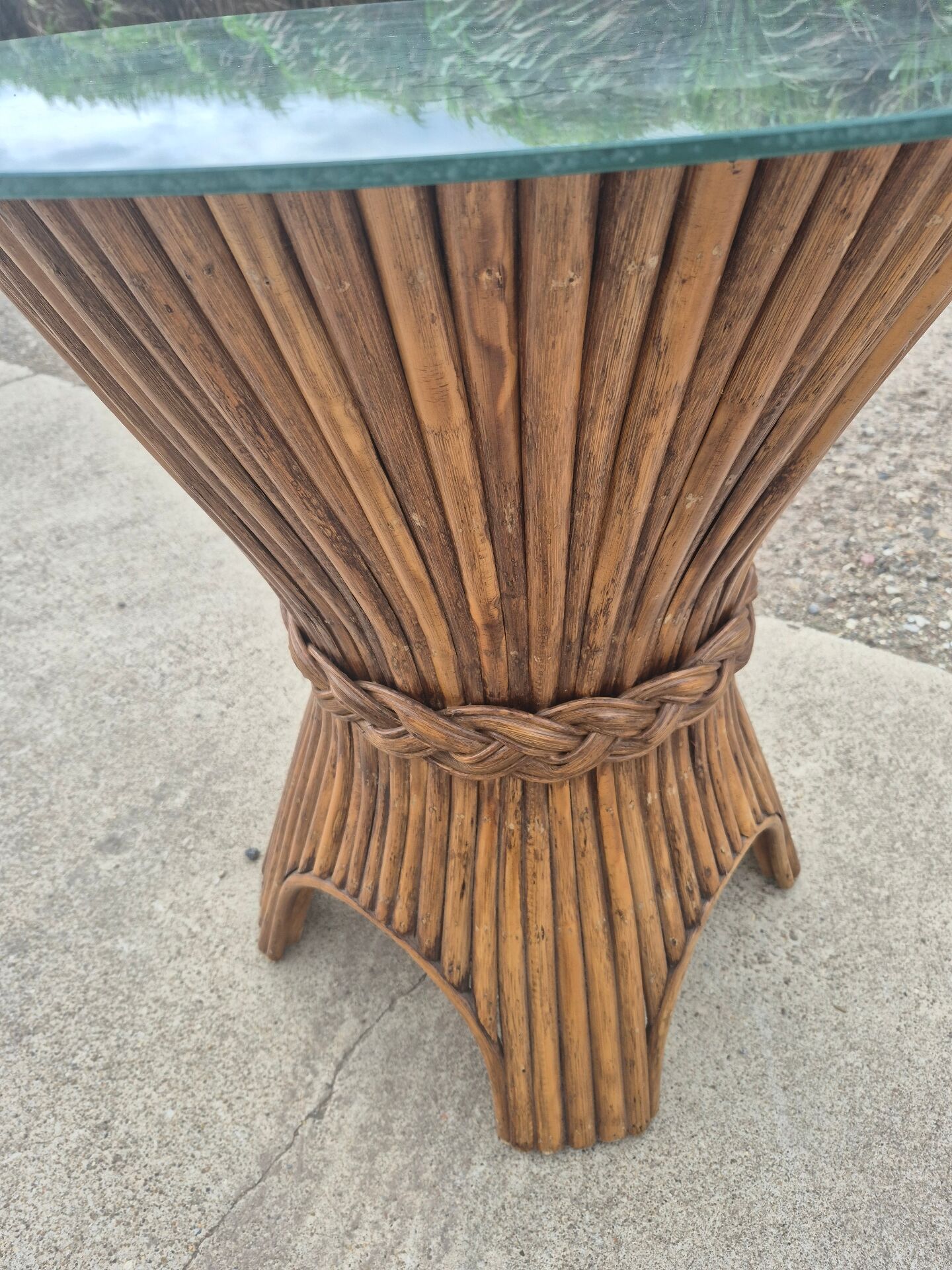 Sheaf of wheat bamboo dining table glass top McGuire 1970s