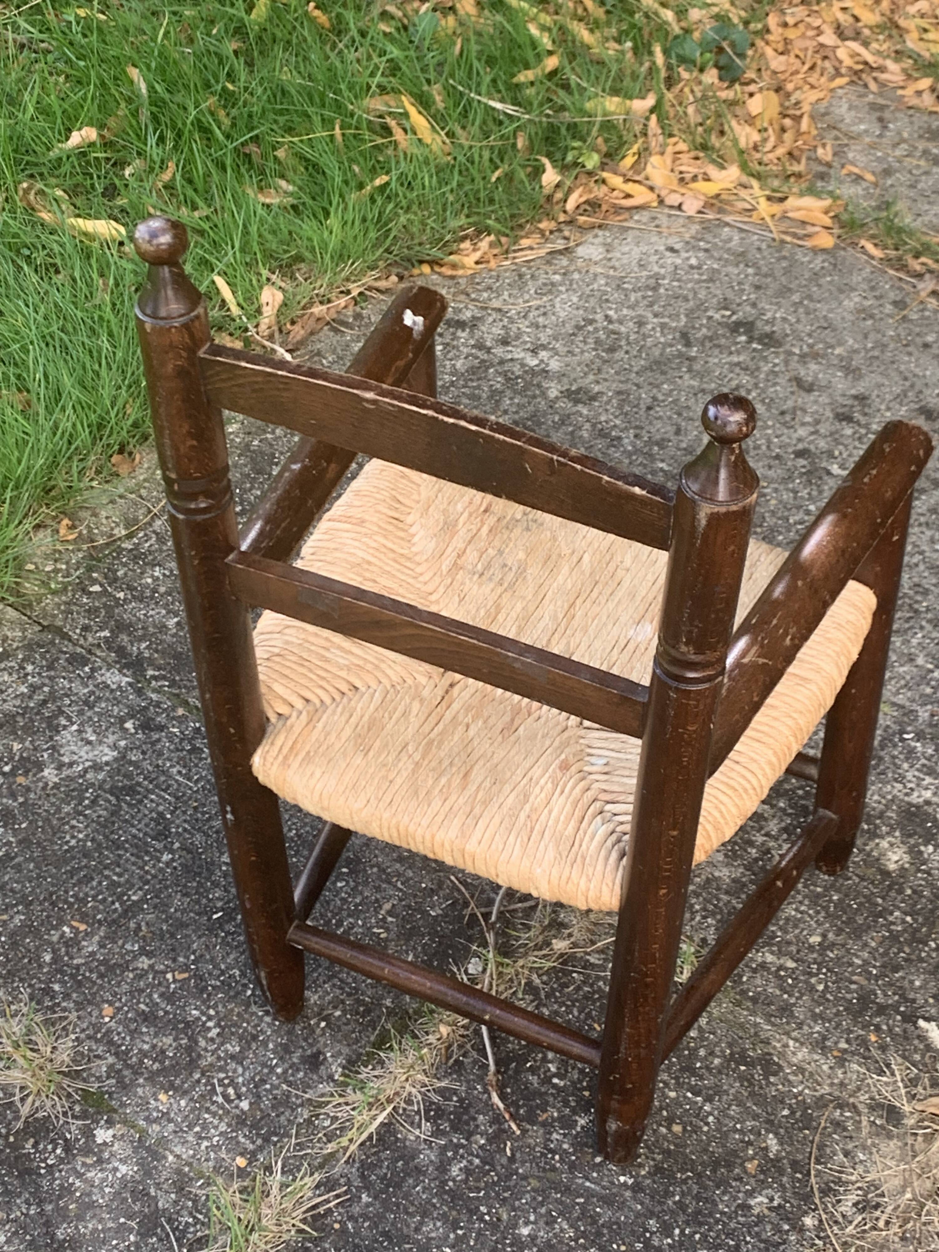 Small vintage wooden and straw children's chair