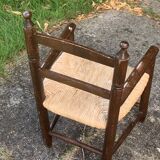 Small vintage wooden and straw children's chair