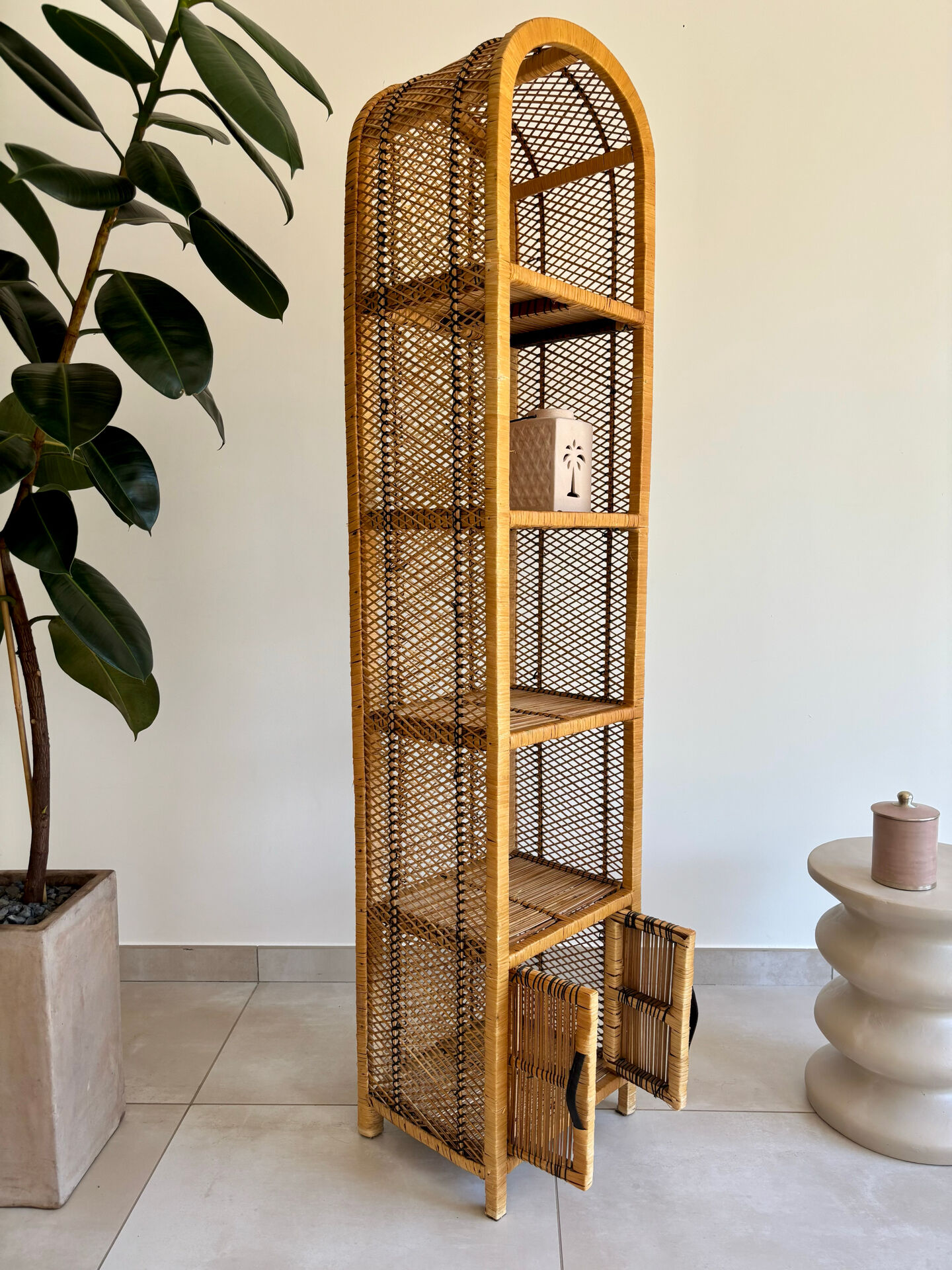 Natural rattan and cane bookshelf – 1970s