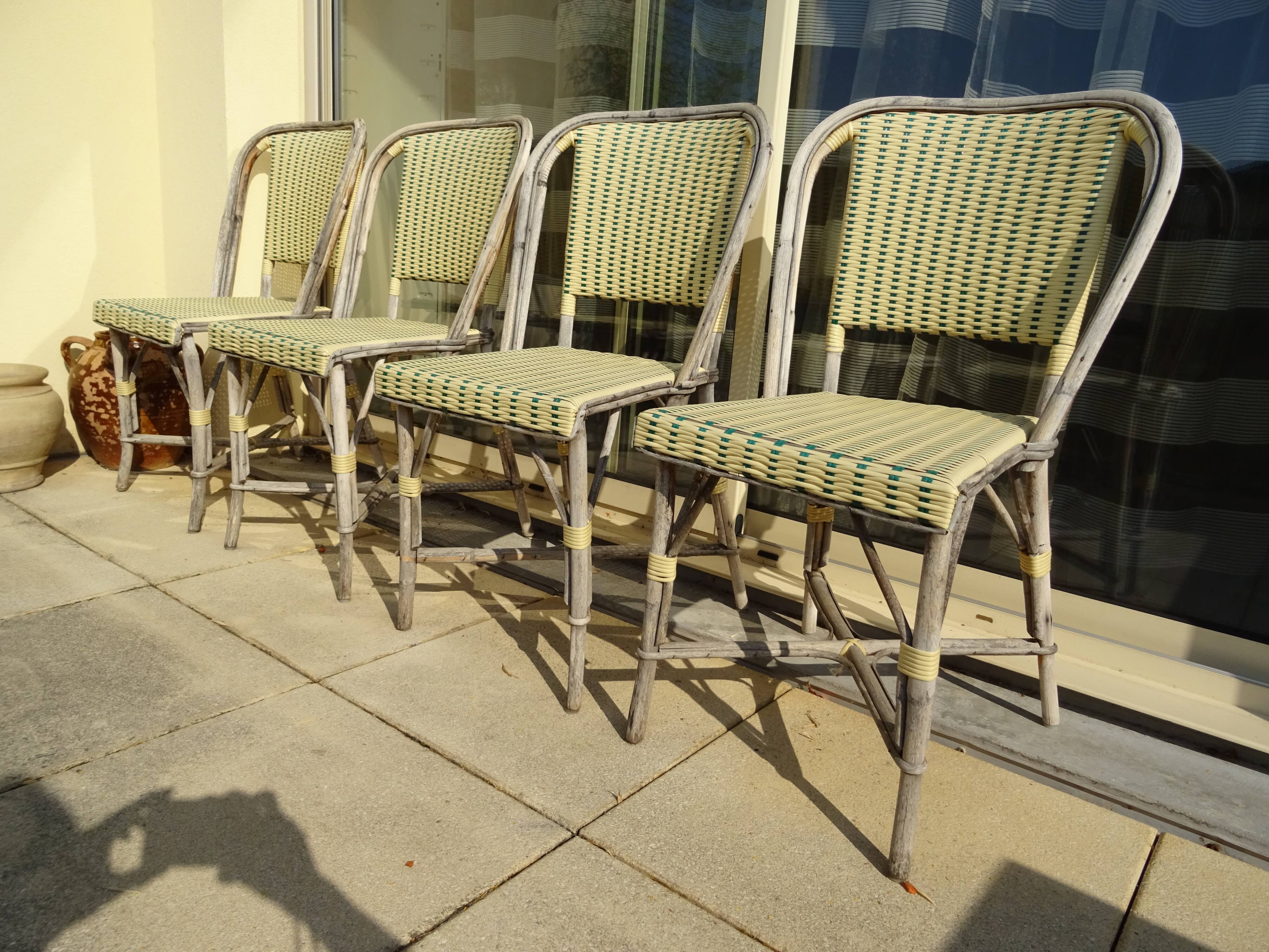 4 vintage bistrot de Paris rattan chairs