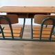 Vintage double school desk with 2 inkwells.