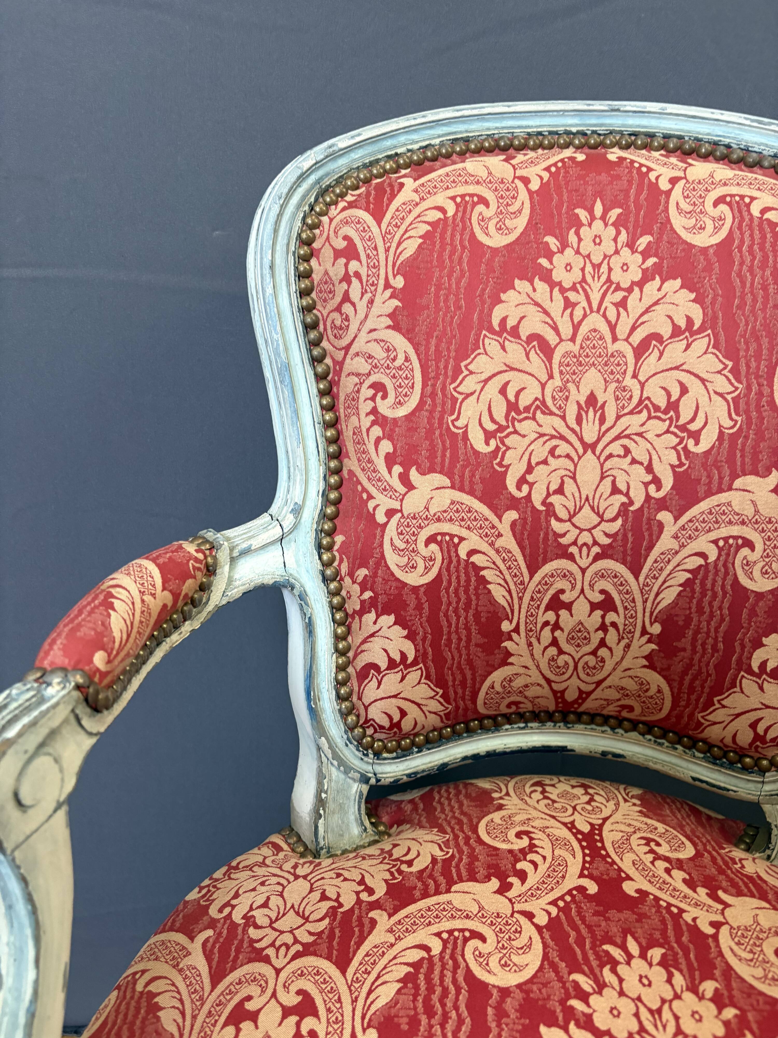 Paire de Cabriolets de Style Louis XV en Hêtre polychrome