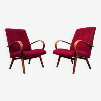 Pair of model 6951 corduroy armchairs by Jaroslav Smidek for Ton 1960