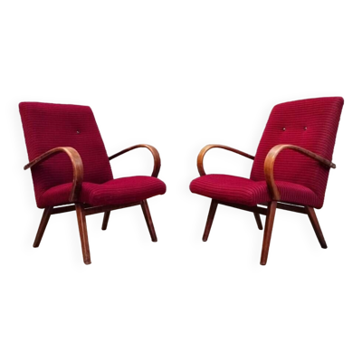 Paire de fauteuils modèle 6951 velours côtelé par Jaroslav Smidek pour Ton 1960