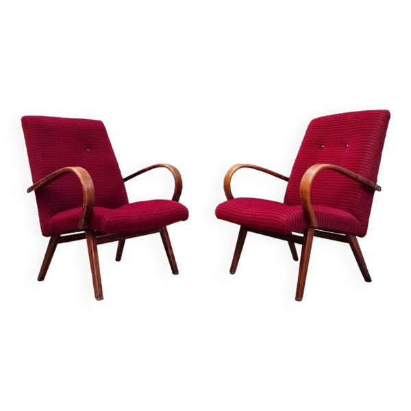 Paire de fauteuils modèle 6951 velours côtelé par Jaroslav Smidek pour Ton 1960