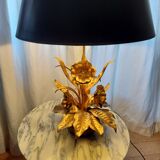 Large lamp, bouquet of vintage anemone flowers, gold metal, Hans Kogl