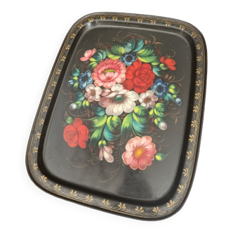 Hand-painted enamelled sheet metal tray