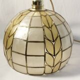 Art deco pendant lamp in mother-of-pearl and brass - electrified to nine