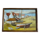 Oil on paper, glass frame