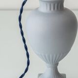 Neoclassical blue ceramic table lamp, pleated William Morris Acanthus shade.