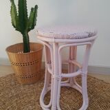 Vintage powder pink rattan stool
