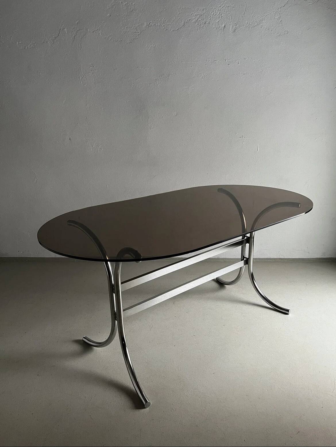 Chrome smoked glass dining table | Italy | 1970s