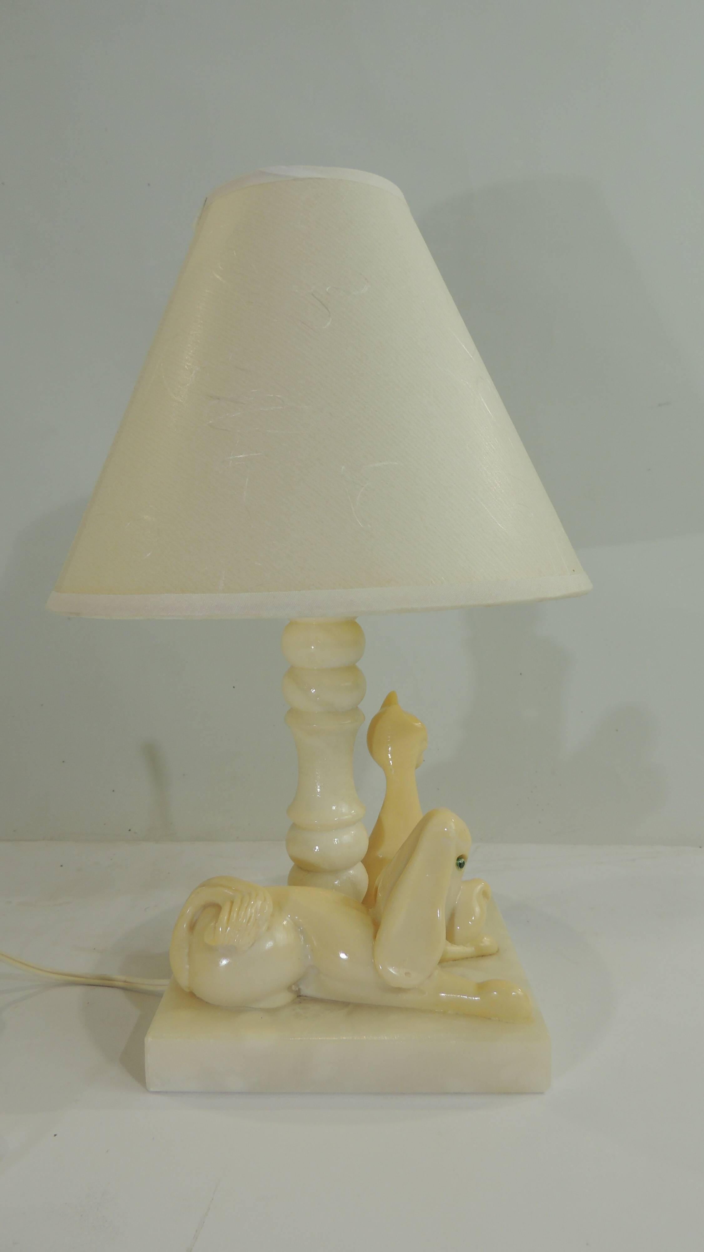 Marble table lamp/animal decor/dog and cat/vintage