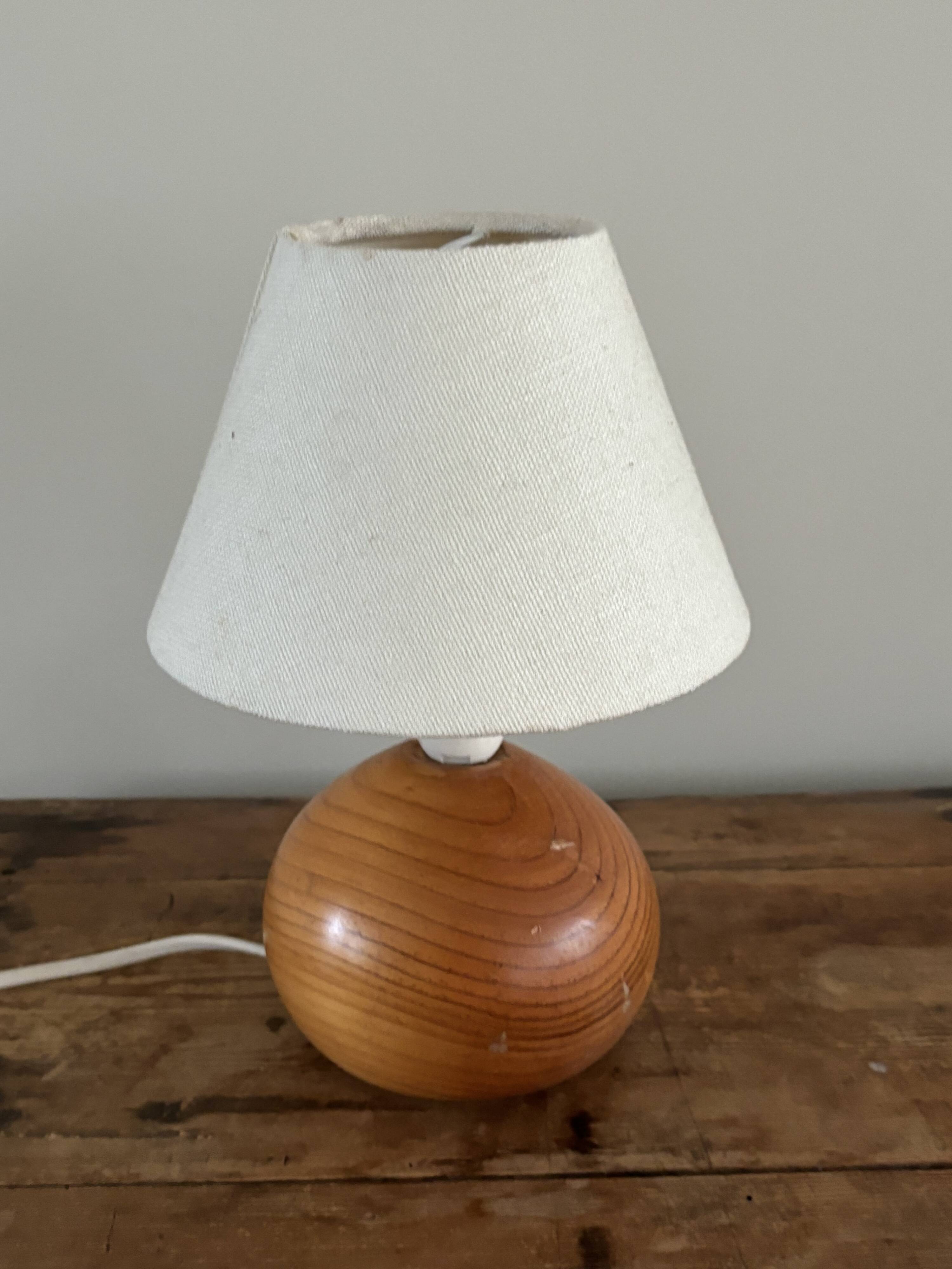 vintage wooden ball lamp small model with fabric shade 80's design