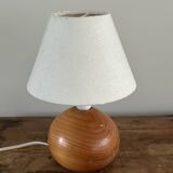 vintage wooden ball lamp small model with fabric shade 80's design