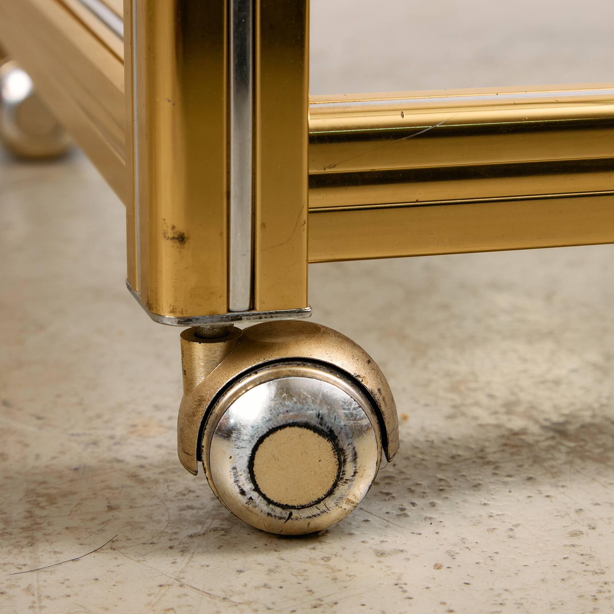 Bar Cart in Gold and Chrome with Glass Shelves, 1970s