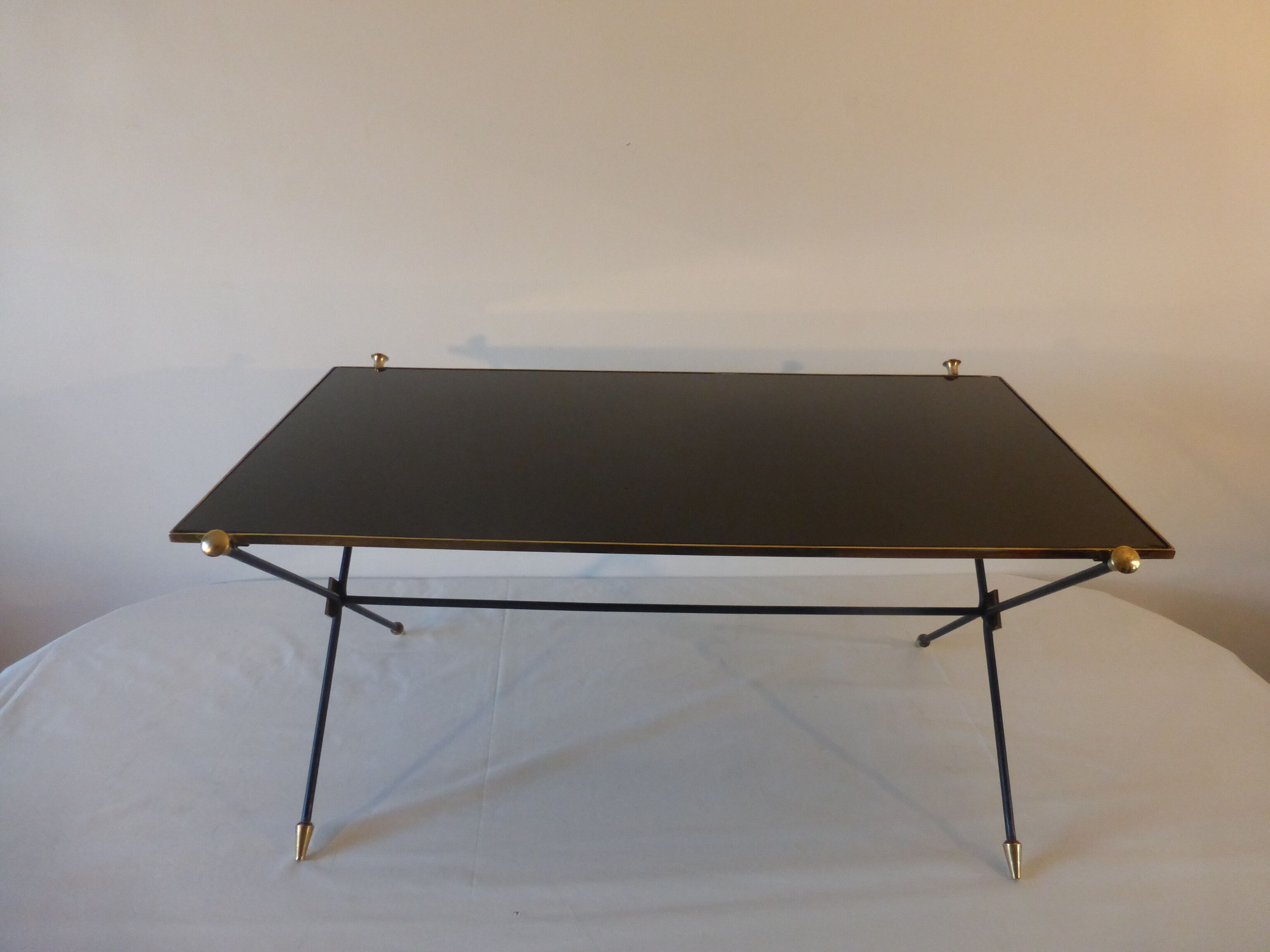 Black and brass glass coffee table