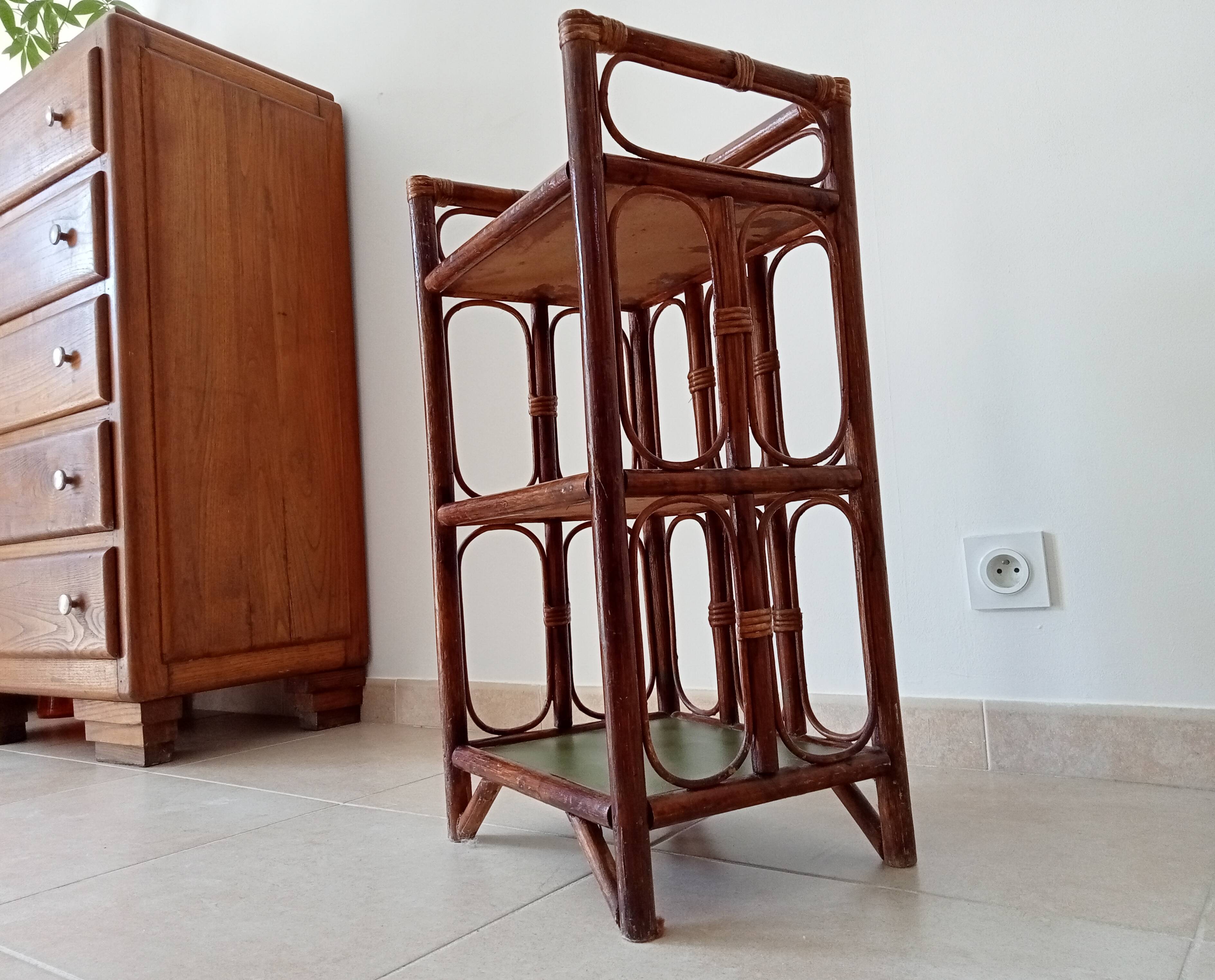 Vintage stand shelf in bamboo and rattan
