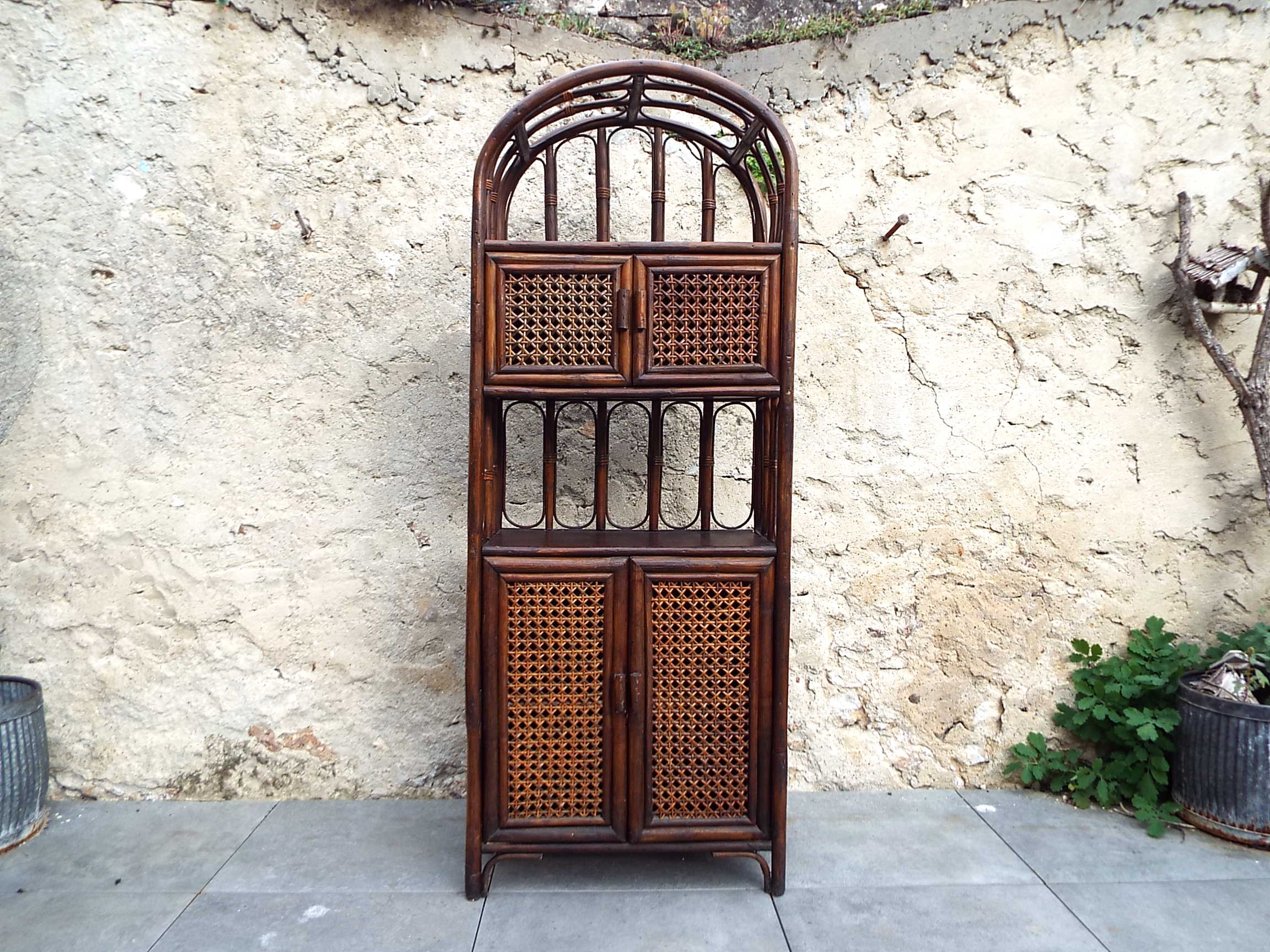 Rattan and bamboo shelf