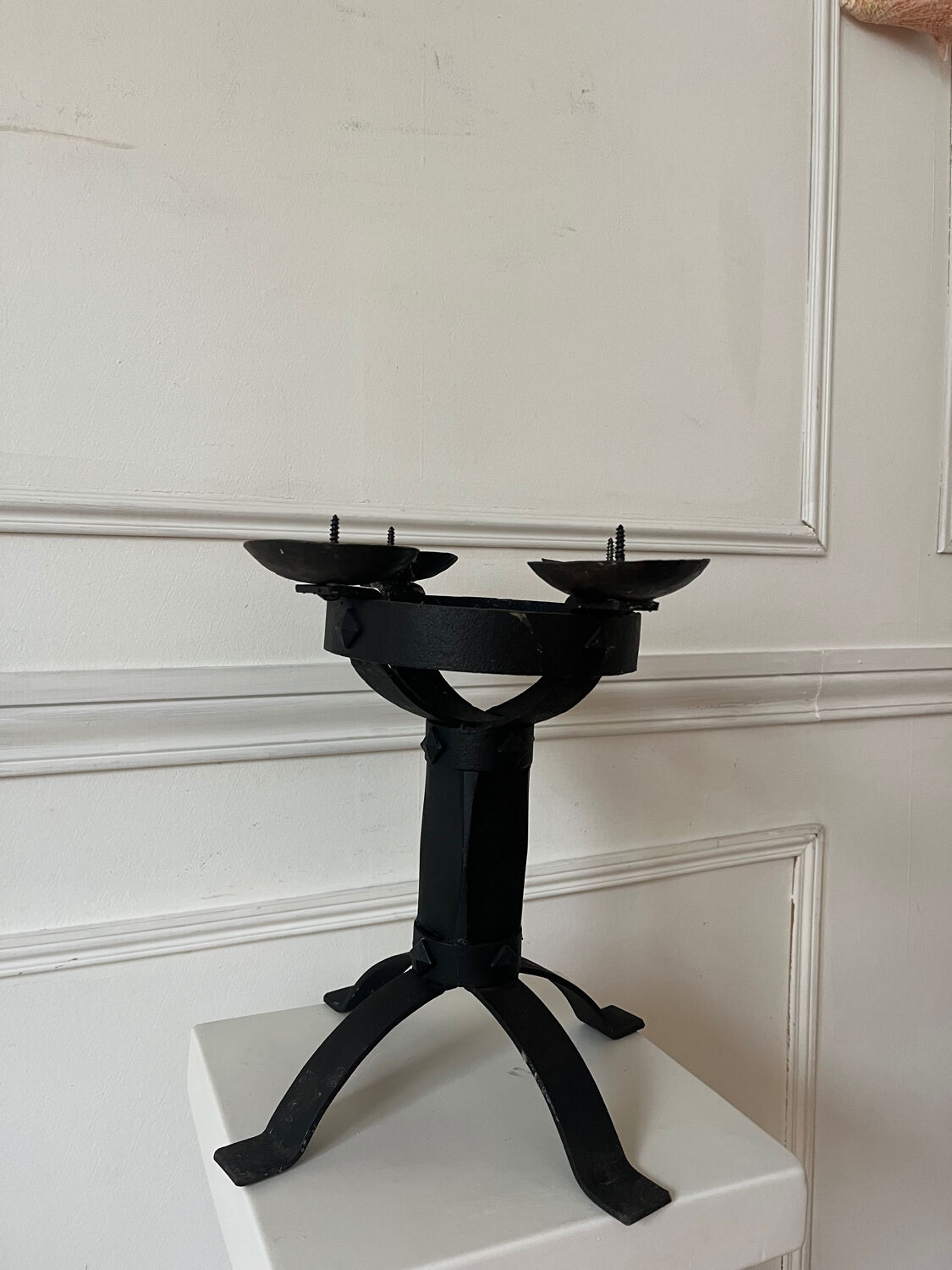 Brutalist wrought iron chandelier antique