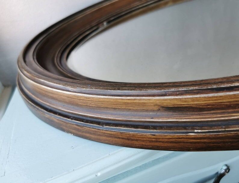Vintage oval wooden mirror, 1970 (82 cm x 55 cm)
