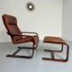 Yngve Ekström 70 Scandinavian design armchair with leather and wood ottoman