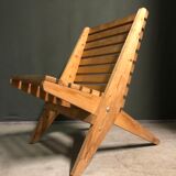 Chaise à ciseaux pliante en pin vintage