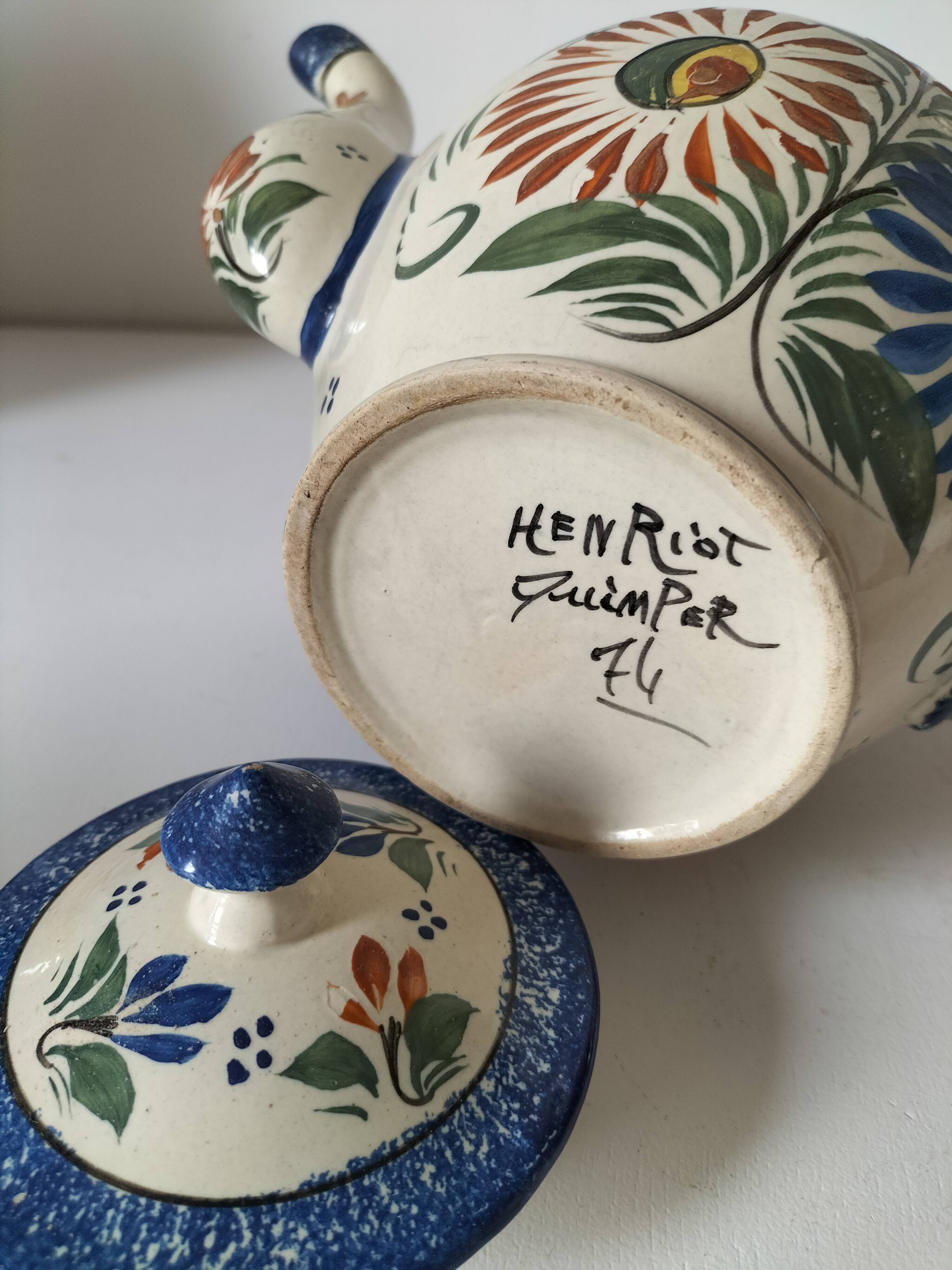 Henriot Quimper teapot – floral relief decoration