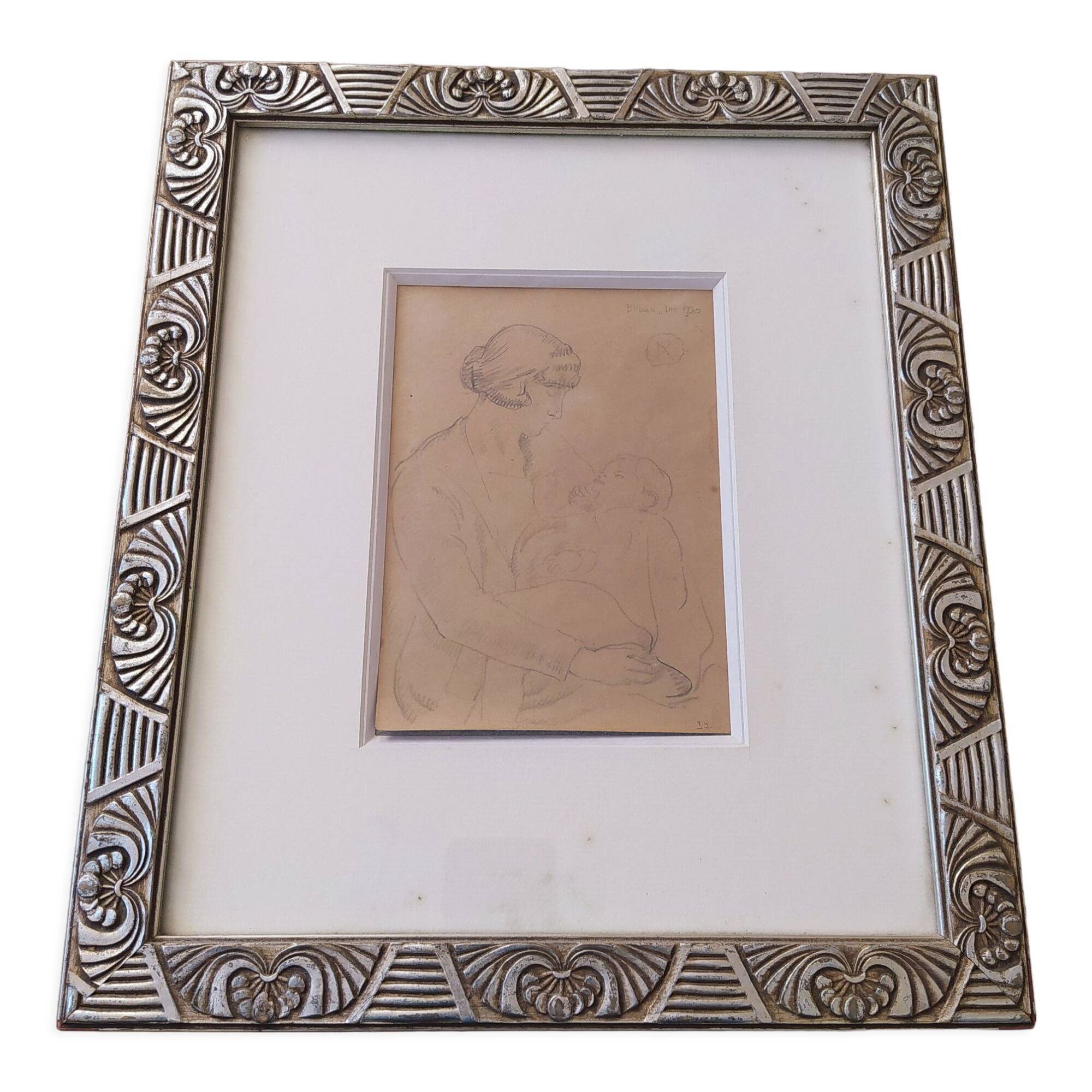 Drawing Bilbao 1920 monogrammed R.A Maternity