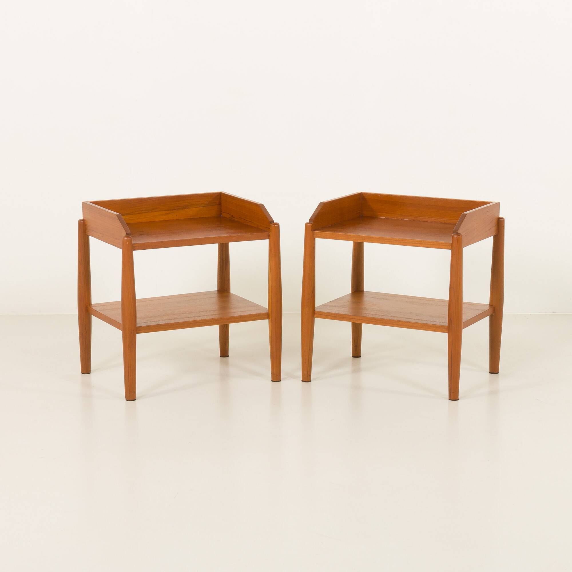 Pair of mid century minimalist nightstands, bedside tables in solid teak