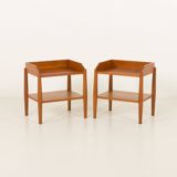 Pair of mid century minimalist nightstands, bedside tables in solid teak