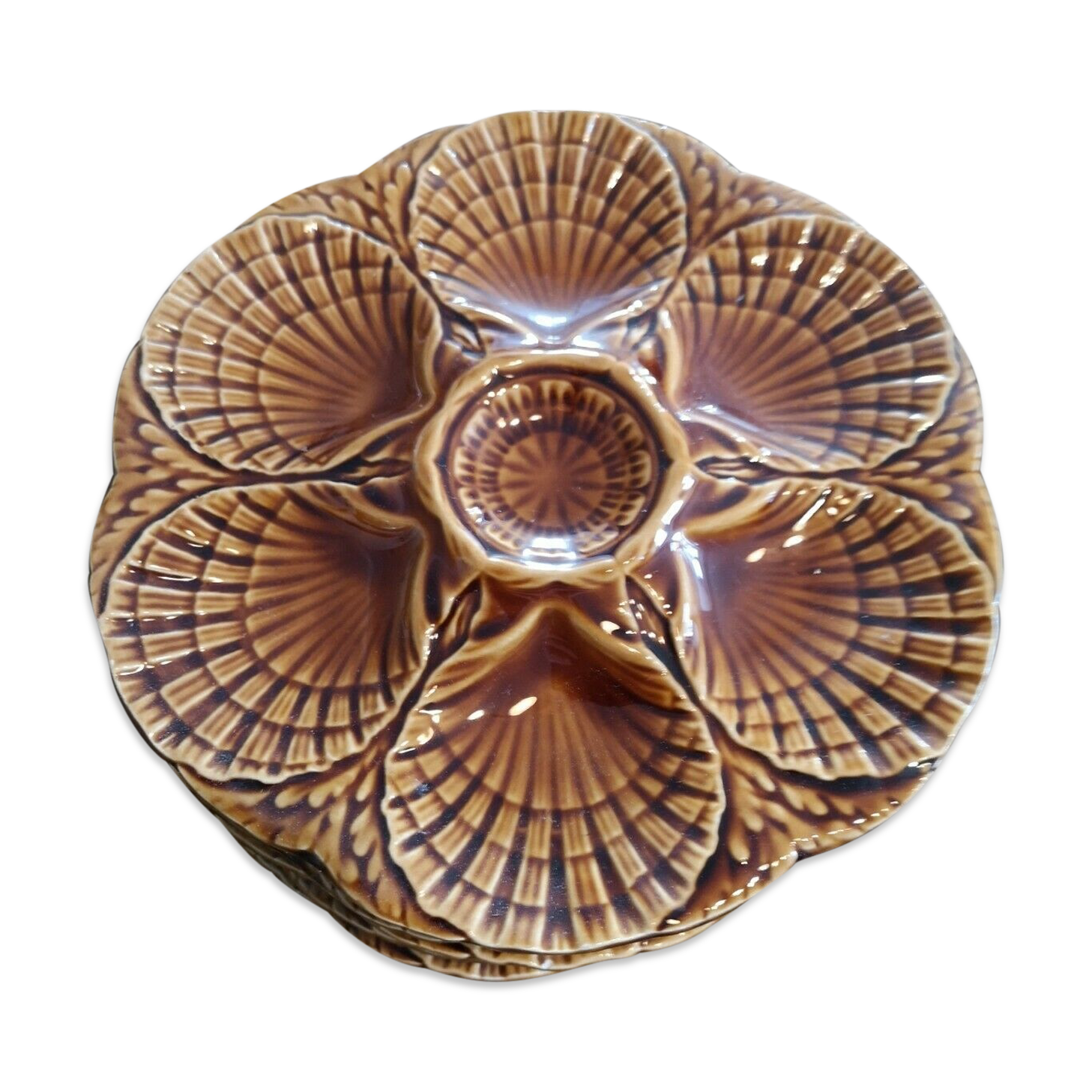 Series of 6 seafood plates oysters in Sarreguemines barbotine